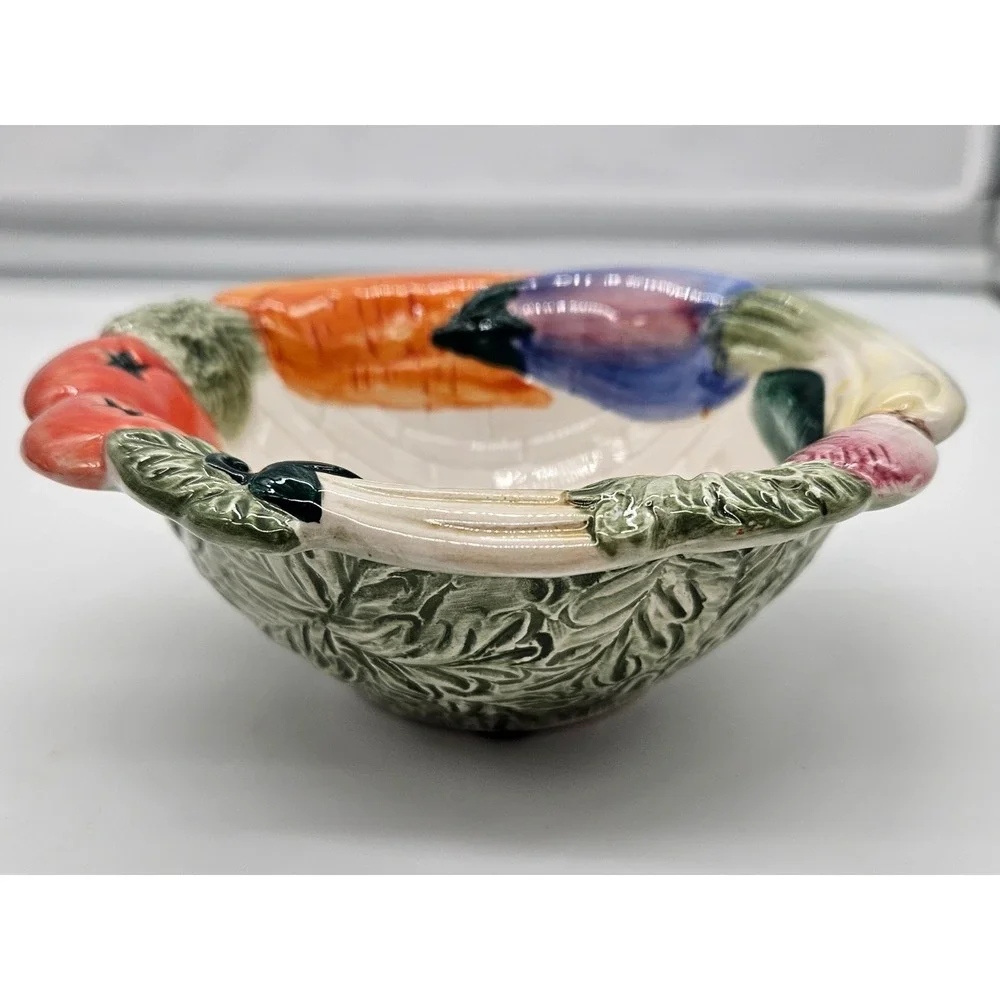 Fitz and Floyd 1992 Vegetable Garden 3D Relief Ceramic Bowl Vintage 5.5in